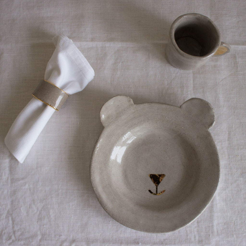 Clay kit for children: glass, bear-shaped plate and napkin holder. Sabellar and Bonjour