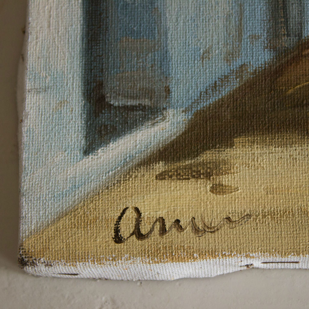 oil on canvas, village in Ibiza, detail of the signature