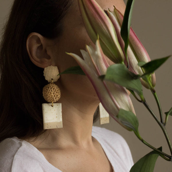 ceramic and raffia earrings from verbena and sabellar and flowers